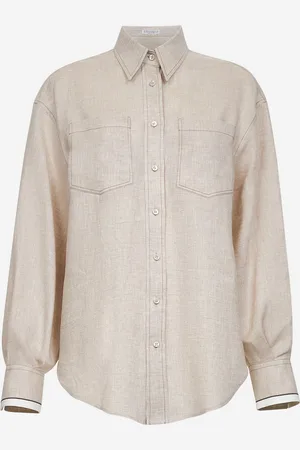 Brunello Cucinelli Camicia in lino beige con monile
