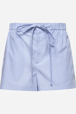 Gucci Shorts in cotone a righe azzurro con ricamo