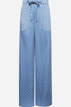 Gucci Pantalone in raso GG azzurro