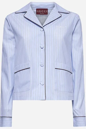 Gucci Camicia in cotone a righe azzurro con ricamo