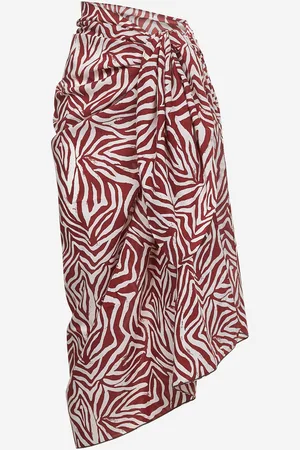 Brunello Cucinelli Pareo in popeline Ethnic Print rosso con monile