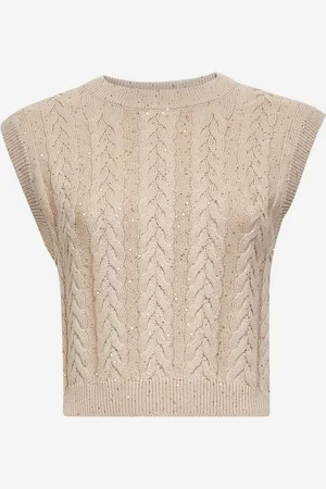 Brunello Cucinelli Gilet in maglia Dazzling Double Cable beige