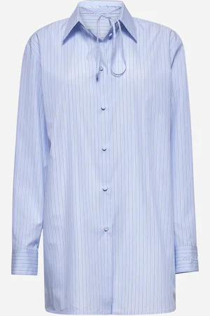 Gucci Camicia in cotone a righe azzurro con ricamo