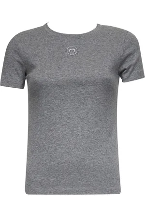 Marine Serre T-shirt Moon Logo in jersey a costine grigio