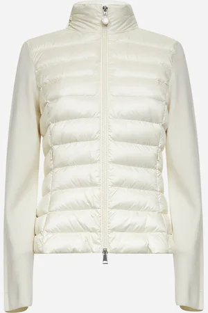 Moncler Cardigan imbottito con zip in lana bianca