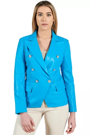 D'Arienzo Donna Giacche di pelle - Giacca Blazer Doppio Petto In Pelle Naturale Azzurra