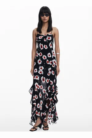 Desigual Abito midi con papaveri e volant