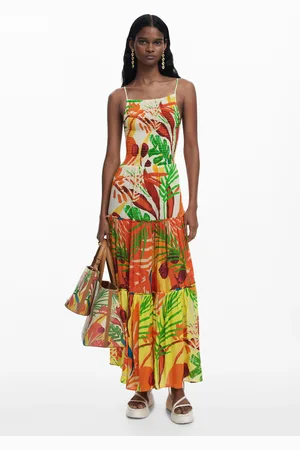 Desigual Abito con volant tropicale