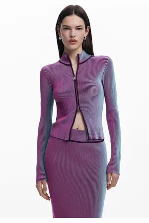 Desigual Cardigan con cerniera a righe verticali