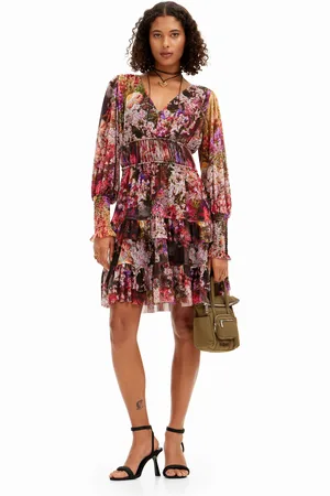 Desigual Vestito corto con maniche a sbuffo e stampa floreale.