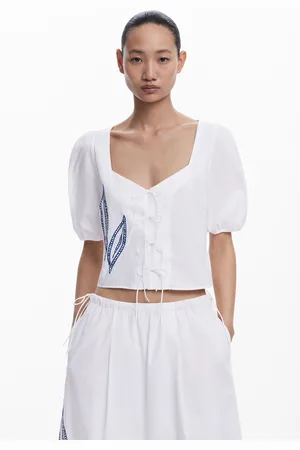 Desigual Blusa con maniche a sbuffo ricamate