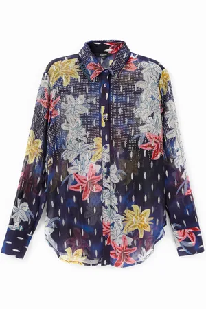 Desigual Camicia floreale con trasparenze e strass