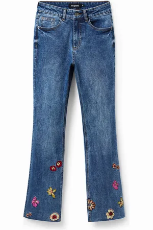 Desigual Jeans cropped svasati ricamo fiori