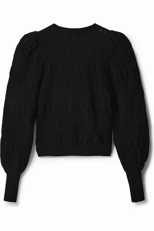 Desigual Maglia traforata con maniche a sbuffo