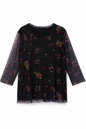 Desigual Maglietta fiori maniche tulle