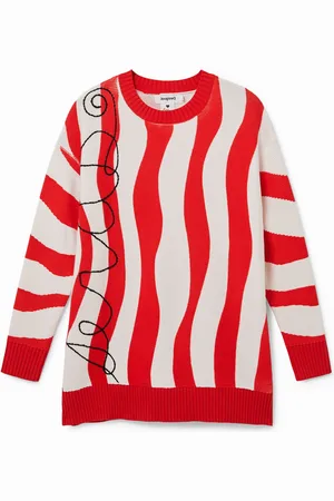 Desigual Maglione oversize a maglia con onde rosse
