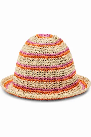 Desigual Cappello da pescatore in rafia a righe