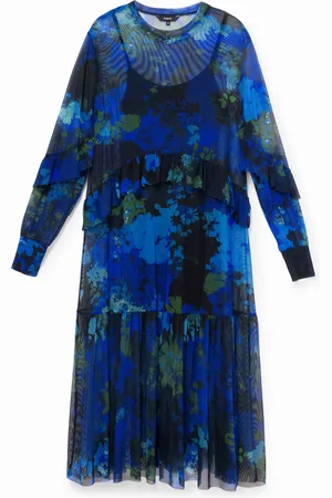 Desigual Vestito longuette in voile con camouflage floreale