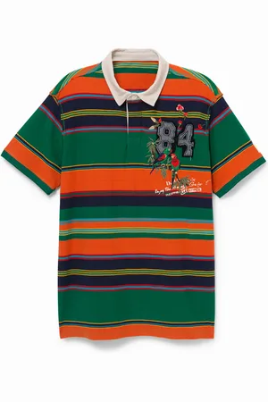 Desigual Polo a righe con patch e ricamo