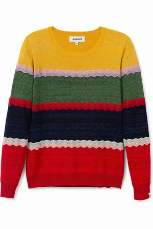 Desigual Maglia a righe lurex e pizzo
