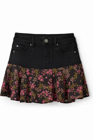 Desigual Minigonna denim volant floreale
