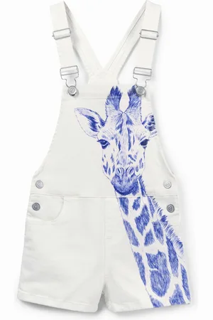 Desigual Salopette di jeans bianca con giraffa