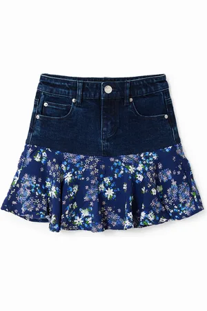 Desigual Minigonna denim volant floreale