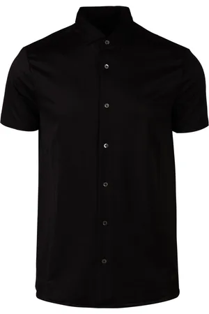Emporio Armani Camicia maniche corte nera in jersey mistoTencel
