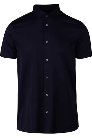 Emporio Armani Camicia maniche corte blu in jersey mistoTencel