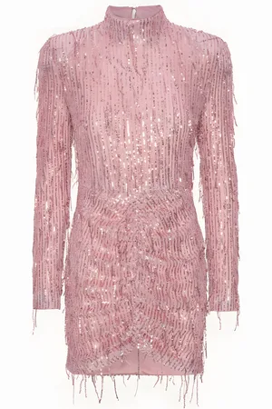 ROTATE Mini abito rosa con paillettes e frange