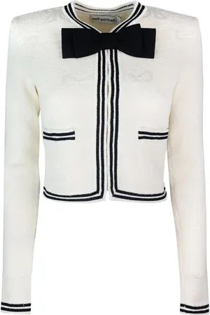 Self-Portrait Cardigan con fiocco jacquard crema