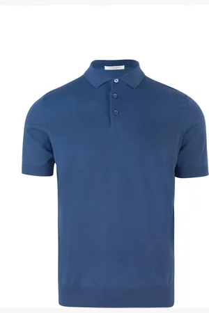 Paolo Pecora Polo slim con bordi a coste blu