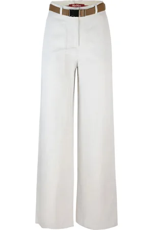 Max Mara Pantalone Murge in cotone e lino bianco con cintura