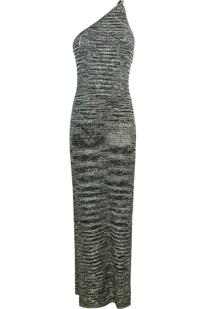 Missoni Abito lungo monospalla in maglia fiammata con paillettes