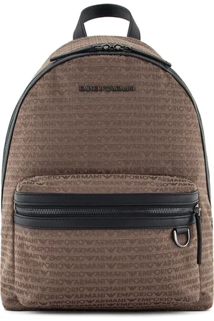 Emporio Armani Zaino beige in tessuto jacquard lettering all over