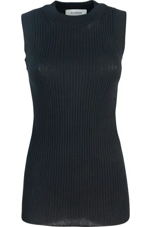 Sportmax Canotta nera in cotone a costine