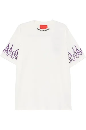Vision Of Super T-shirt bianca con fiamme viola ricamate