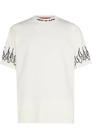Vision Of Super T-shirt bianca con fiamme ricamate