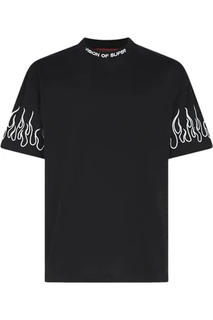 Vision Of Super T-shirt nera con fiamme ricamate