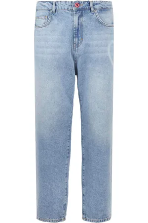 Vision Of Super Jeans Heart Laser Print in denim blu