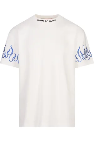 Vision Of Super T-shirt bianca con fiamme blu ricamate