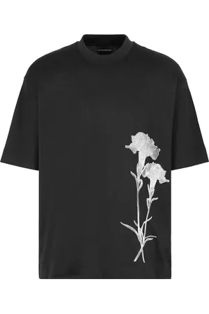 Emporio Armani T-shirt nera con ricamo floreale