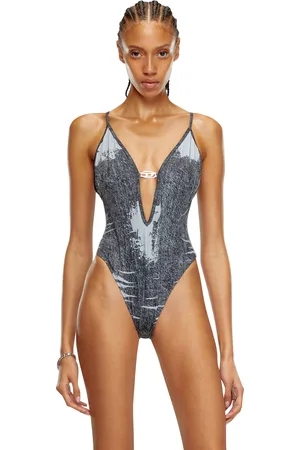 Diesel Costume da mare con stampa denim Costume intero Donna