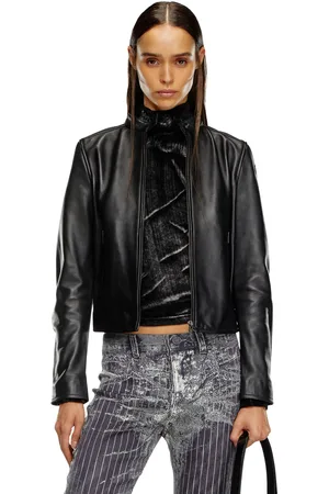 Diesel Giacca biker in pelle con logo a rilievo Giacca di pelle Donna