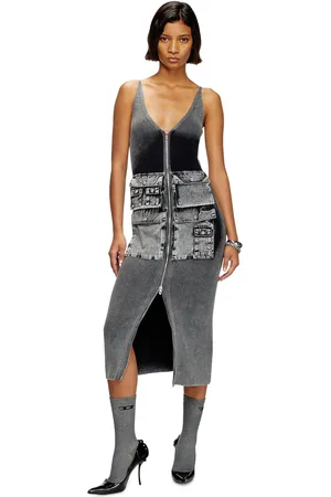 Diesel Abito corto a coste con tasche a contrasto Vestito Donna
