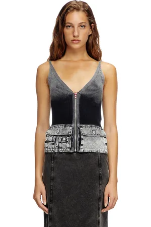 Diesel Tank top in maglia con tasche in denim Top Donna