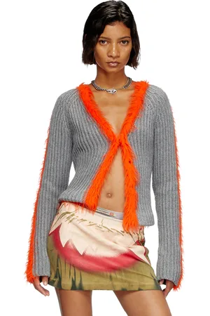 Diesel Cardigan a coste con bordi fuzzy Maglieria Donna