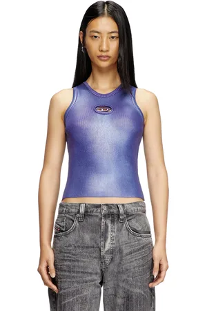 Diesel Tank top in maglia a coste metallizzata Top Donna