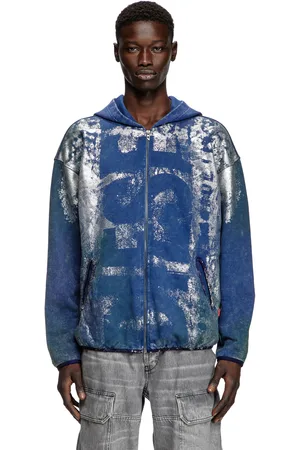 Diesel Hoodie con zip ed effetti distressed Felpa Uomo
