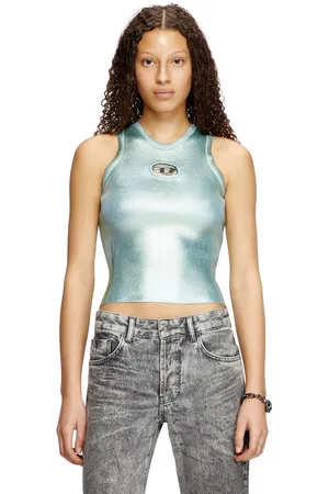 Diesel Tank top in maglia a coste metallizzata Top Donna